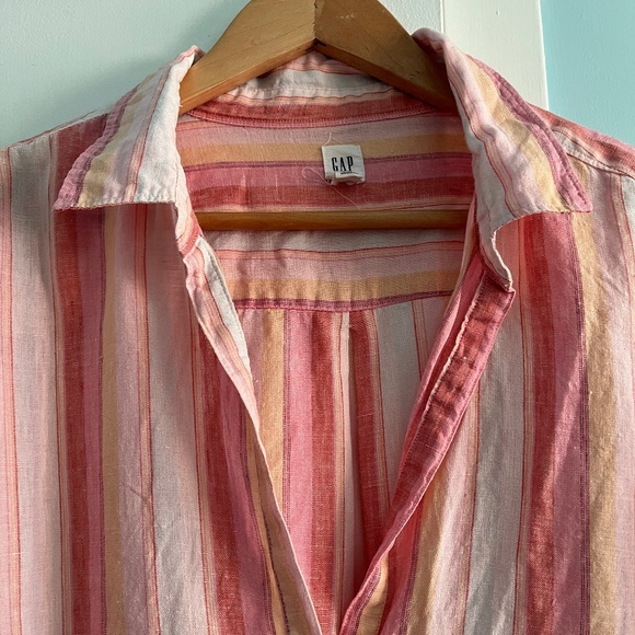 GAP 100% Linen Boyfriend Popover Tunic, Pink Stripes, XXL - Picture 5 of 10